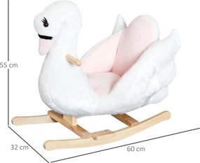 HOMCOM Koń na biegunach dla dzieci zwierzak na biegunach dla małych dzieci łabędź od 18 miesięcy plusz różowy+biały