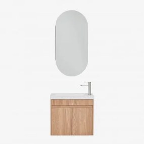 Zestaw Wiszących Mebli Łazienkowych Zintegrowany Z Umywalką Narek Popielaty Brąz & Owalny Ze Schowkiem 45x90 - Sklum