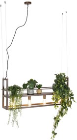 Industrialna lampa wisząca rdzawo-brązowa z półką 4-światłowa - Cage RackPrzemysłowy Oswietlenie wewnetrzne
