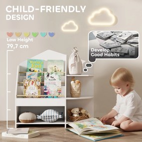 AIYAPLAY Regał dziecięcy z 7 półkami na książki i zabawki, zaokrąglone krawędzie, udźwig 40 kg, Biały