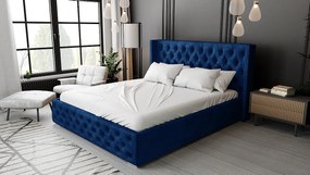 Emporius Rolia łóżko chesterfield 180x200 - pojemnik i stelaż, wysoka jakość - łóżko dwuosobowe 180x200 w stylu glamour - aksamit, niebieski (Kronos 9)