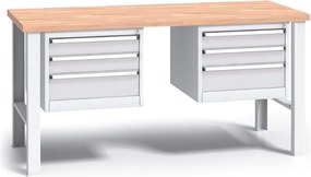 Profesjonalny stół warsztatowy G3 z drewnianym blatem roboczym, 1700 mm, 2x 3 szufladowy kontener, szary