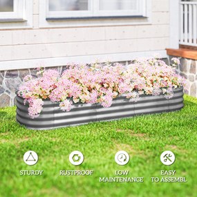 Outsunny Podwyższone łóżko na rośliny, modułowe łóżko ogrodowe, chronione krawędzie, design bez dna, 195 x 62 x 30 cm, Srebrny