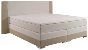 Zestaw łóżko kontynentalne z zagłówkiem i oświetleniem LED + stelaże + materac + nakładka na materac - 200 x 200 cm - Ekoskóra - Kremowy i biały - ASTI marki DREAMEA