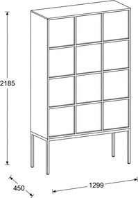 Szafa biurowa FRAME, czarna podstawa, 12x drzwi, 1299 x 450 x 2185 mm, PUSH-lock, biały