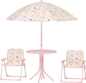 AIYAPLAY Zestaw Siedzisk dla Dzieci, Składane Krzesła z Parasolem, Wzór Tęczowy, Różowy
