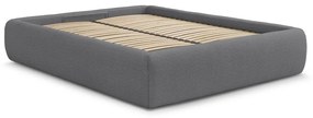 Ciemnoszare tapicerowane łóżko dwuosobowe bez zagłówka ze schowkiem i stelażem 180x200 cm Inera – Bobochic Paris