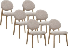 Zestaw 6 krzeseł z tkaniny teksturowanej i jasnego naturalnego drewna kauczukowca  - Beżowy - MARLENI