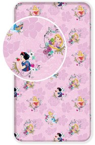 Różowe bawełniane prześcieradło dziecięce z gumką 90x200 cm The Pincesses "Pink" – Jerry Fabrics
