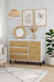 Skandynawska komoda z szafką i szufladami biały + dąb artisan L9-N52