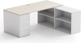 Biurko z przestrzenią do przechowywania BLOCK B04, 180x160 cm, biały/dąb naturalny