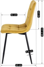 Krzesło Tapicerowane do Jadalni PERU Musztardowe Welurowe Nowoczesne Loft