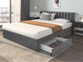Łóżko 180x200cm z 2 szufladami - tapicerowane welurem - styl nowoczesny - Szare