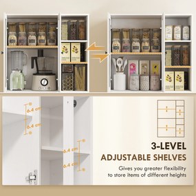 HOMCOM Szafka kuchenna z drzwiami szklanymi, półki, otwarte przegrody, 172 cm, MDF, Biały