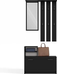 Garderoba Vera | Czarna |  85x24x180 cm| Wieszak, Lustro, Szafka na Obuwie