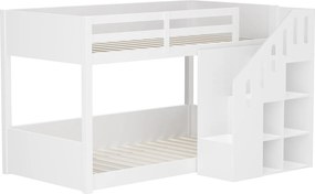 Łóżka piętrowe dla dzieci - 2 x 90 x 200 cm - schody z półkami + barierka - drewno - białe