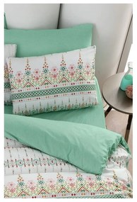Biało-zielona 4-częściowa pościel dwuosobowa z prześcieradłem 200x220 cm Ethnic – Mila Home