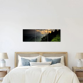 Obraz - zielony górski krajobraz (z zegarem) (90x30 cm)