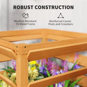 Outsunny Wysoki Grządek z Kratką na Pnącza, Drewniana Skrzynka na Kwiaty 65 x 65 x 60 cm Karmelowy Brąz