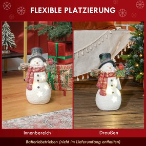 HOMCOM Dekoracja Świąteczna, Bałwan z Ptakiem, 4 ciepłobiałe diody LED, na baterie, 25 x 15,5 x 38 cm | Aosom PL