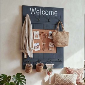 Wieszak ścienny MCW-C89 z tablicą korkową,  ciemnoszary, shabby chic