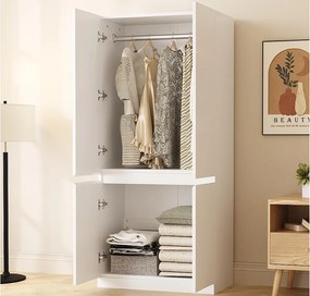 Szafa ubraniowa 70x40x170 cm - 4 drzwi - z wieszakiem na ubrania - Biały
