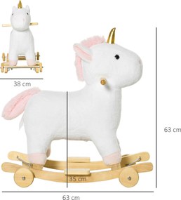 HOMCOM Koń na biegunach 2 w 1 zwierzak na biegunach huśtawka dla dzieci zabawka dzieci dźwięki kółko kolor biały