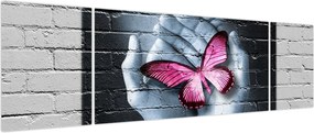 Obraz - Różowy motyl w ścianie (170x50 cm)