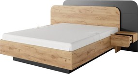 Łóżko z szafkami nocnymi 160 x 200 cm - Z oświetleniem LED - Naturalny i antracytowy - DESADO