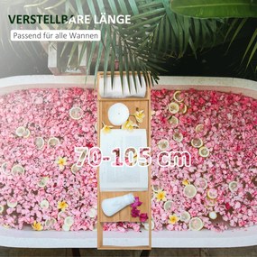 HOMCOM Półka na Wannę Bambusowa Rozsuwana Nakładka na Wannę Naturalny Kolor 70-105x21 8x5cm | Aosom PL