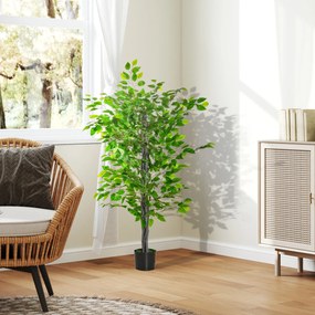 HOMCOM Sztuczne Drzewo Ficus, Realistyczny Wygląd, Donica Cementowa, 135 cm, Łatwe w Utrzymaniu, Plastik, Zielony