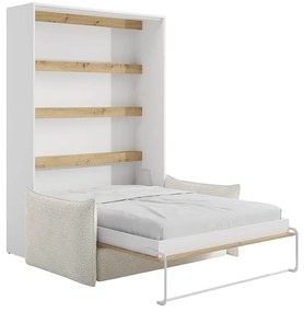 Łóżko chowane w szafie 140 x 200 cm - Otwierane pionowo ręcznie - Z oświetleniem LED - Białe i naturalne + Kanapa - RAPILI