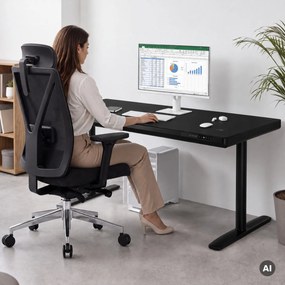 Biurko elektryczne sit-stand z szufladą i ładowarką bezprzewodową Qi czarne, 1600 mm: ELLIS