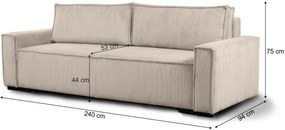 Rozkładana sofa trzyosobowa z pufem SMART SET, jasnoszara