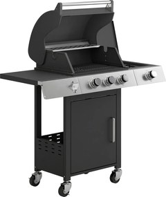 Outsunny Grill gazowy 10,5 kW 3+1 palniki BBQ wózek stal nierdzewna z bocznym palnikiem, otwieraczem do butelek i termometrem | Aosom PL