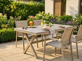 Stół ogrodowy aluminiowy beżowy 150x90x75 cm trwały blat kompozyt drewniany