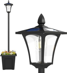 Outsunny Solarna lampa ogrodowa, odporna na warunki atmosferyczne, wysokość 160 cm, LED, 10 godz. oświetlenia, IP44, zewnętrzna, Czarna | Aosom PL