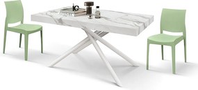 Stół drewniany, białe wykończenie i białe nogi, rozkładany 160x90- 240x90 - CARRARA