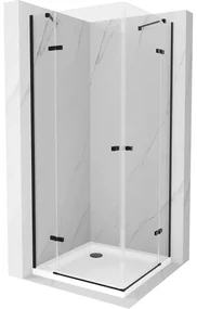Mexen Roma Duo kabina prysznicowa uchylna 80 x 80 cm, transparent, czarna + brodzik Flat - 854-080-080-70-02-4010B