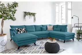 Turkusowa rozkładana sofa w kształcie litery "U" Miuform Charming Charlie, prawostronna