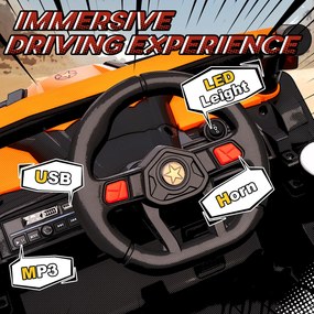 AIYAPLAY Elektryczne auto 12V dla dzieci, z funkcją zdalnego sterowania, pasem bezpieczeństwa, klaksonem, reflektorami LED, portem USB, dla dzieci w wieku 3-5 lat, Pomarańczowe