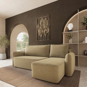 Masseno Narożnik DOLVER z funkcją spania i pojemnikiem na pościel Narozniki L, Rozkładana sofa - Musztardowy, CASTEL 48
