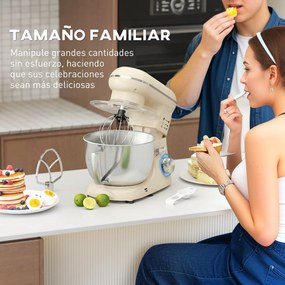 HOMCOM Mikser kuchenny 4,5 l 1300 W 6 prędkości miska ze stali nierdzewnej trzepaczka hak do ciasta mieszadło beżowy | Aosom PL