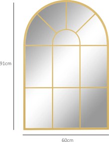 HOMCOM Lustro Ścienne, Projekt Okna, Lustro Korytarzowe, Metalowa Rama, 91 x 60 cm, Złote