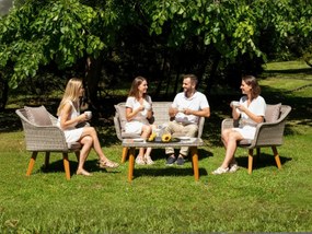 Elegancki zestaw ogrodowy z technorattanu (2 x wygodny fotel, sofa + stolik) LARGO szary niejednolity