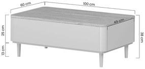 Stolik kawowy Amilio 100 cm z szufladami na nóżkach - kaszmir / dąb olejowany