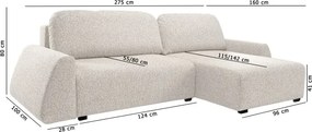 Narożnik ALMI Prawostronny z funkcją spania, wolnostojący tkanina EXCITE ME 02 Beżowy