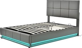 Łóżko z pojemnikiem 140x200 cm - Łóżko dla dorosłych z oświetleniem LED i stelażem - szary - bez materaca