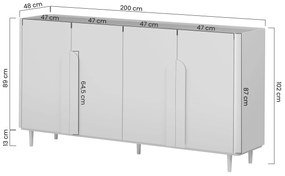 Komoda czterodrzwiowa Amilio 200 cm na nóżkach - kaszmir / dąb olejowany / uchwyty kaszmir