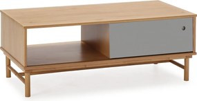 Stolik kawowy Colummn Magnus z 1 przesuwnymi drzwiami i 1 pustym, z litego drewna, długość 110 cm.